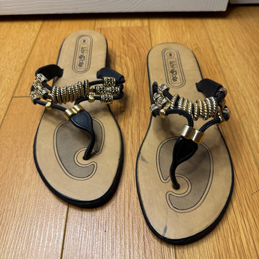 RioLady Beaded Black & Gold Sandals
